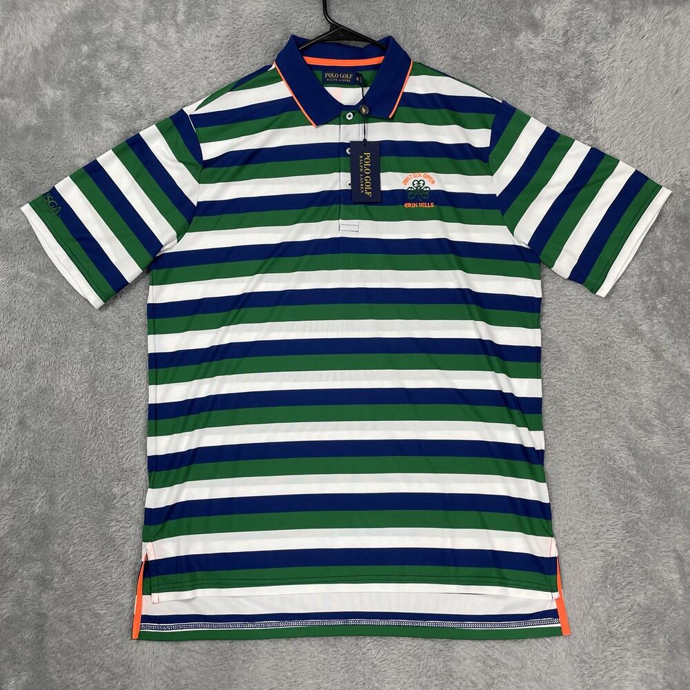 2017 U.S. Open Erin Hills Shirt Mens XL Green Blue Stripe Golf Polo Ralph Lauren